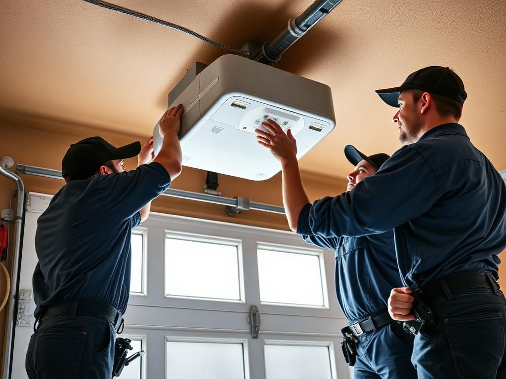 Redmond Garage Doors team installing a new garage door opener